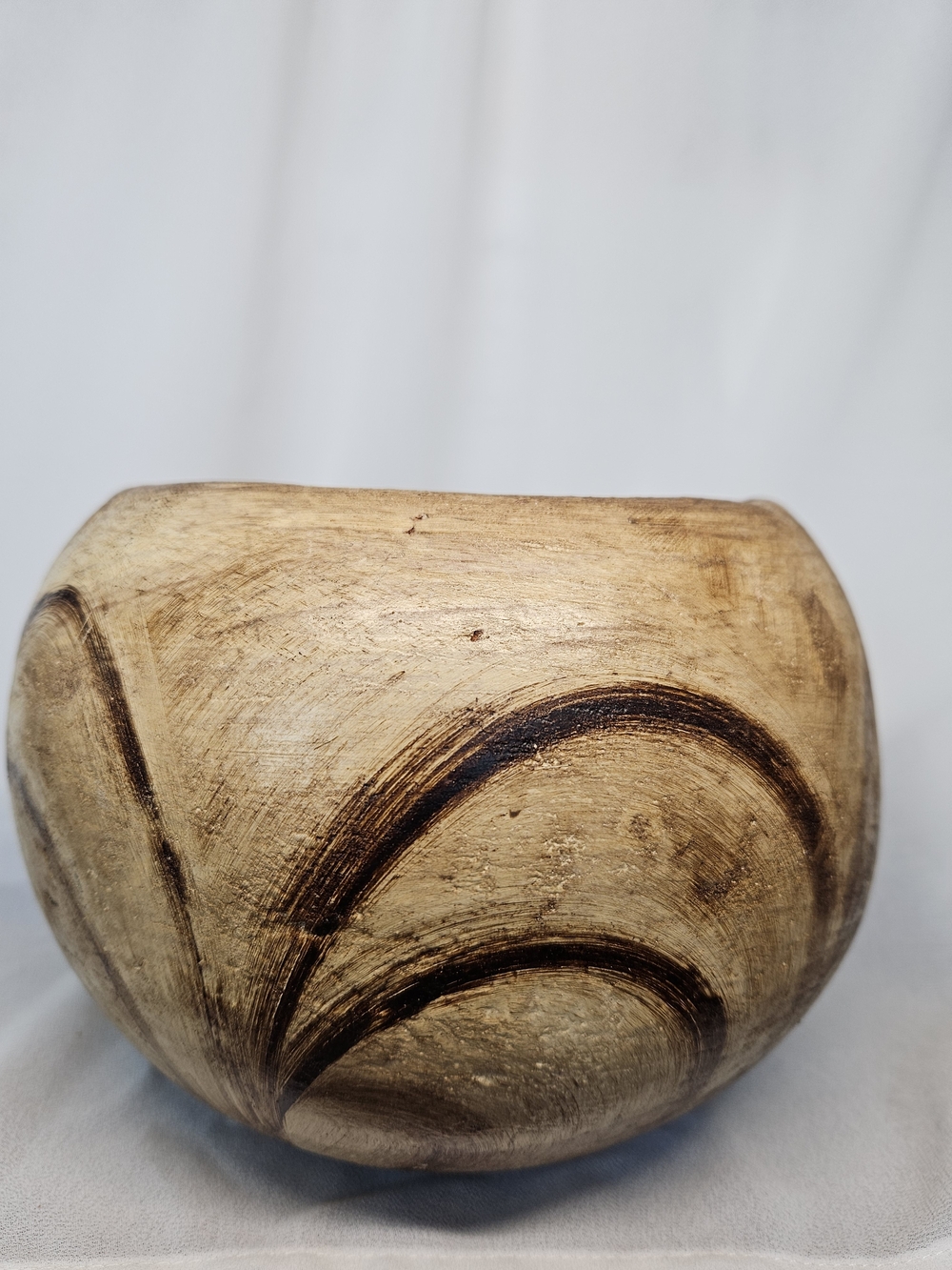 Handmade In Mexico Terra Cotta Planter with Brown Brushstroke Design